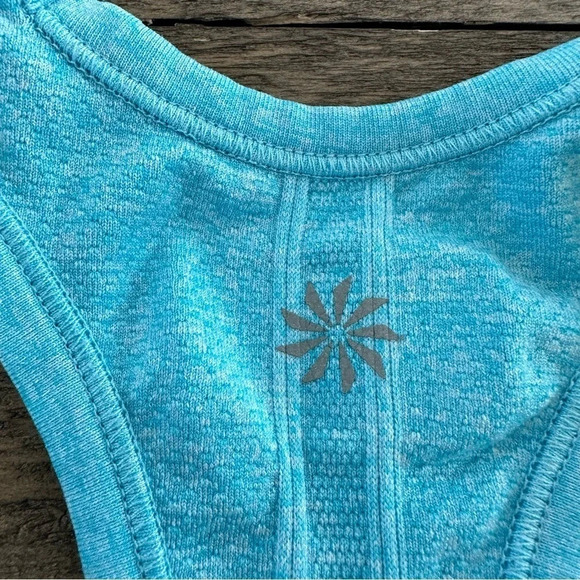 Athleta Small Turquoise Racerback Fastest Tank Top Ruched 643266 Stretch Workout - Picture 3 of 4